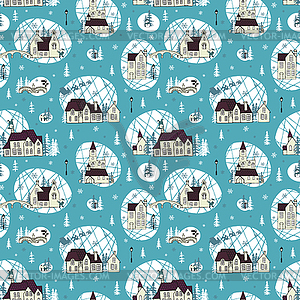 Seamless pattern with houses - vector image
