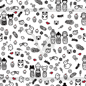 Seamless pattern with miniatures in the style of anime - vector clipart / vector image