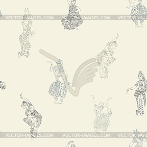 Seamless pattern with Indian dancers - vector clipart