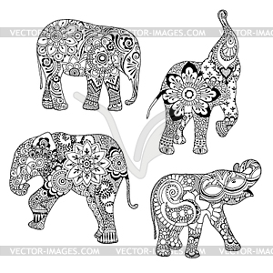 Elephants ornate decorated - vector image