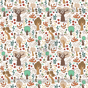 Stylized flowers and trees. Seamless pattern. - vector clip art