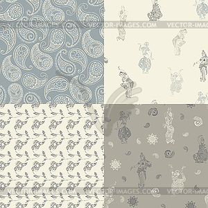 Seamless patterns with oriental drawings - vector clip art