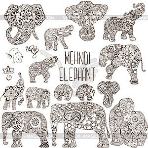 Elephants in the style of mehendi. - vector clipart