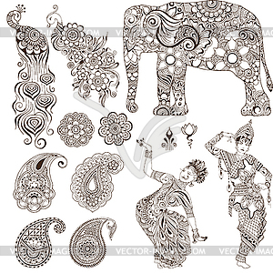 Set of elements in the mehendi style - vector clipart