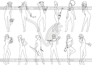 Set of girls by the number of signs of the zodiac - vector image