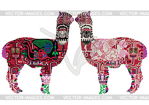 Two Peruvian llamas - vector clipart