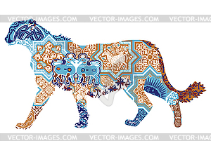 Asian cheetah decorated with Iranian patterns - vector clip art