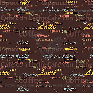 Seamless pattern with coffee names - stock vector clipart