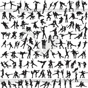 Pair figure skating. A set of silhouettes. - vector clipart