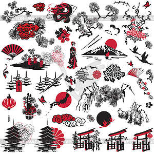 Set of Japanese miniatures - vector image