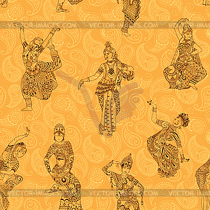 Pattern with Indian dancers - vector image