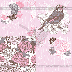 4 cards with tea roses - vector clip art