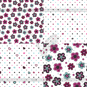 Set of backgrounds with flowers and hearts - vector image