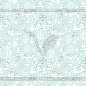 Seamless pattern with winter nature - vector image