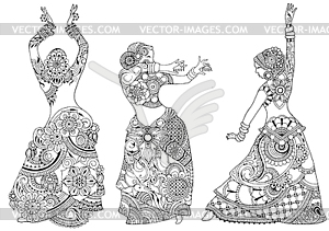 Indian dancers in the style of mehndi - vector clip art