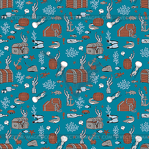 The bottom of the sea. Seamless pattern. - vector clipart