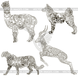 Animals in ethnic patterns. - vector image