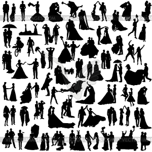 Набор свадебных силуэтов - векторное изображение клипарта