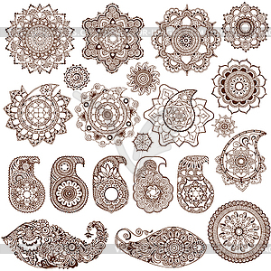 Mandalas and paisley in mehndi style - vector clip art