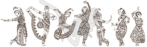 Dancing oriental girls - color vector clipart