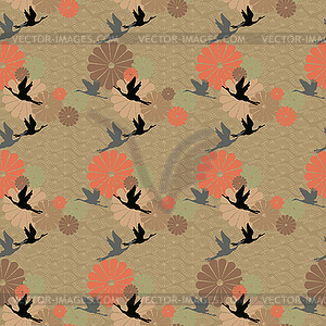 Seamless pattern with cranes - vector clip art