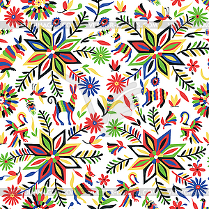 Seamless pattern in otomi embroidery style - vector clipart