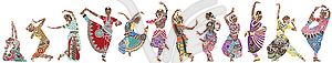 Oriental dancers in bright costumes - vector clip art