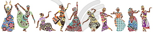 Oriental dancers in bright costumes - vector clip art