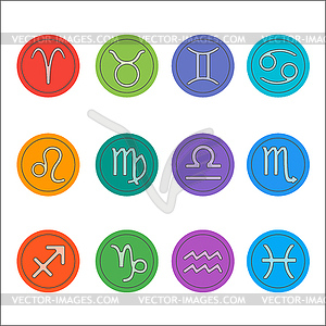 Zodiac signs. Flat thin set of simple round zodiac - vector clipart