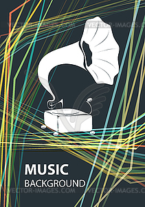 Music background template with gramophone - vector image