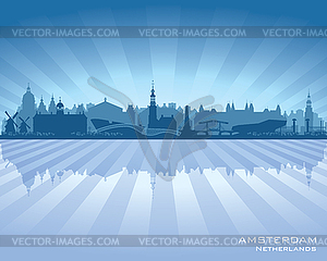 Amsterdam Netherlands city skyline silhouette - vector clip art