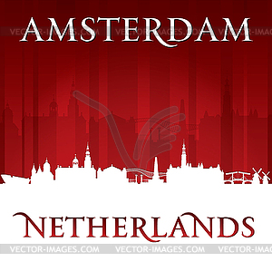 Amsterdam Netherlands city skyline silhouette red - vector clipart