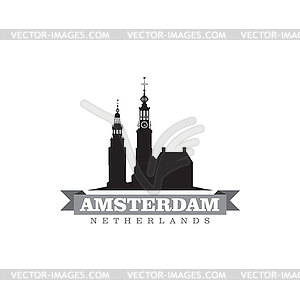 Амстердам Нидерланды символ города - стоковый векторный клипарт