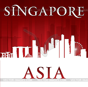 Singapore city skyline silhouette red background - vector clip art