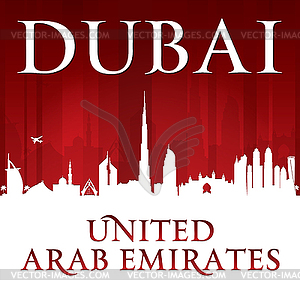 Dubai UAE city skyline silhouette red background - vector clipart