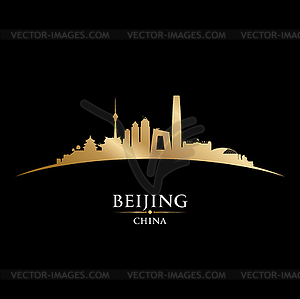 Пекин, Китай город небоскребов силуэт черный - векторный клипарт Royalty-Free