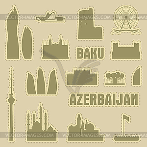 Baku Azerbaijan city icon symbol silhouette set - vector clipart