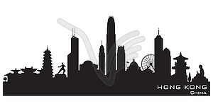 Hong Kong China city skyline silhouette - vector image