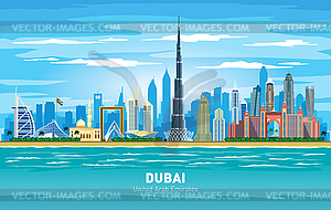 Дубай ОАЭ город skyline цветной силуэт - векторная графика