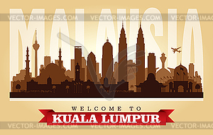 Kuala Lumpur Malaysia city skyline silhouette - vector clip art