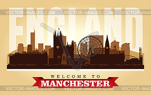 Manchester United Kingdom city skyline silhouette - vector image