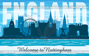 Nottingham United Kingdom city skyline silhouette - vector clip art