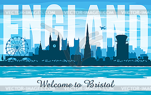 Bristol United Kingdom city skyline silhouette - vector image