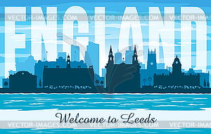 Leeds United Kingdom city skyline silhouette - vector clipart