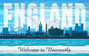 Newcastle United Kingdom city skyline silhouette - color vector clipart