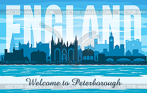 Peterborough United Kingdom city skyline silhouette - vector image