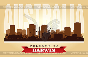 Darwin Australia city skyline silhouette - vector clipart