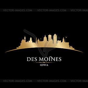 Des Moines Iowa city silhouette black background - vector clipart