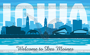 Des Moines Iowa city skyline silhouette - vector clip art