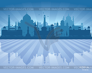 Agra India city skyline silhouette - vector image